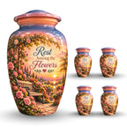 Rose Garden Bench Sunset Cremation Urn for Human Ashes – Personalized Handmade Aluminum Urn