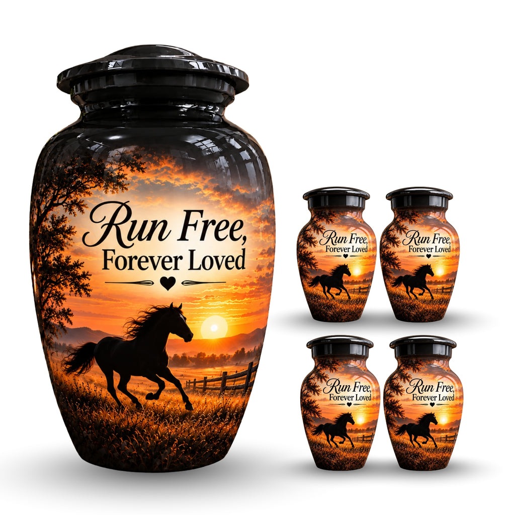 galloping horse sunset cremation urn for human ashes, handmade aluminum – photo 8