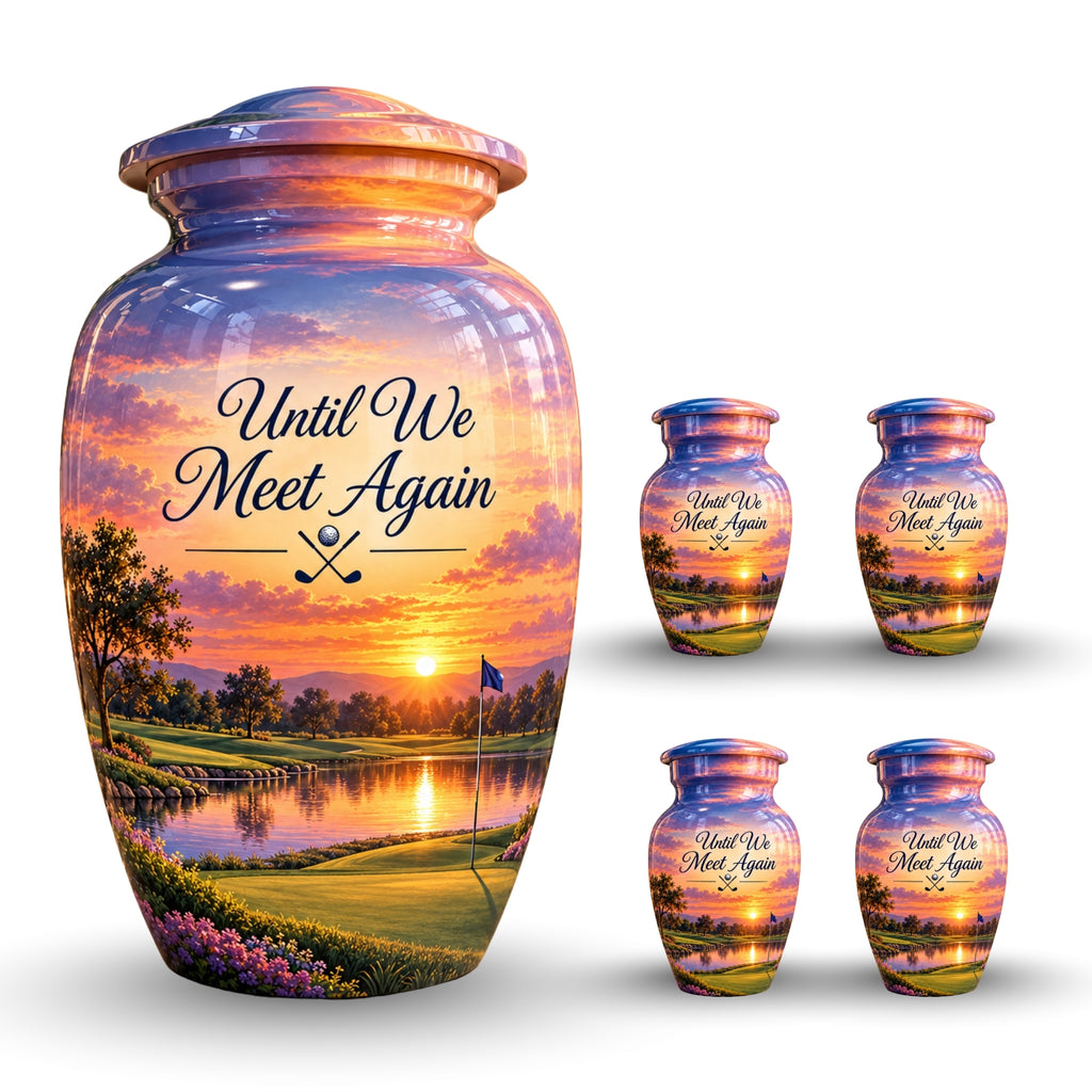 Golf Bag and Ball Sunset Cremation Urn for Human Ashes – Personalized Handmade Aluminum Urn
