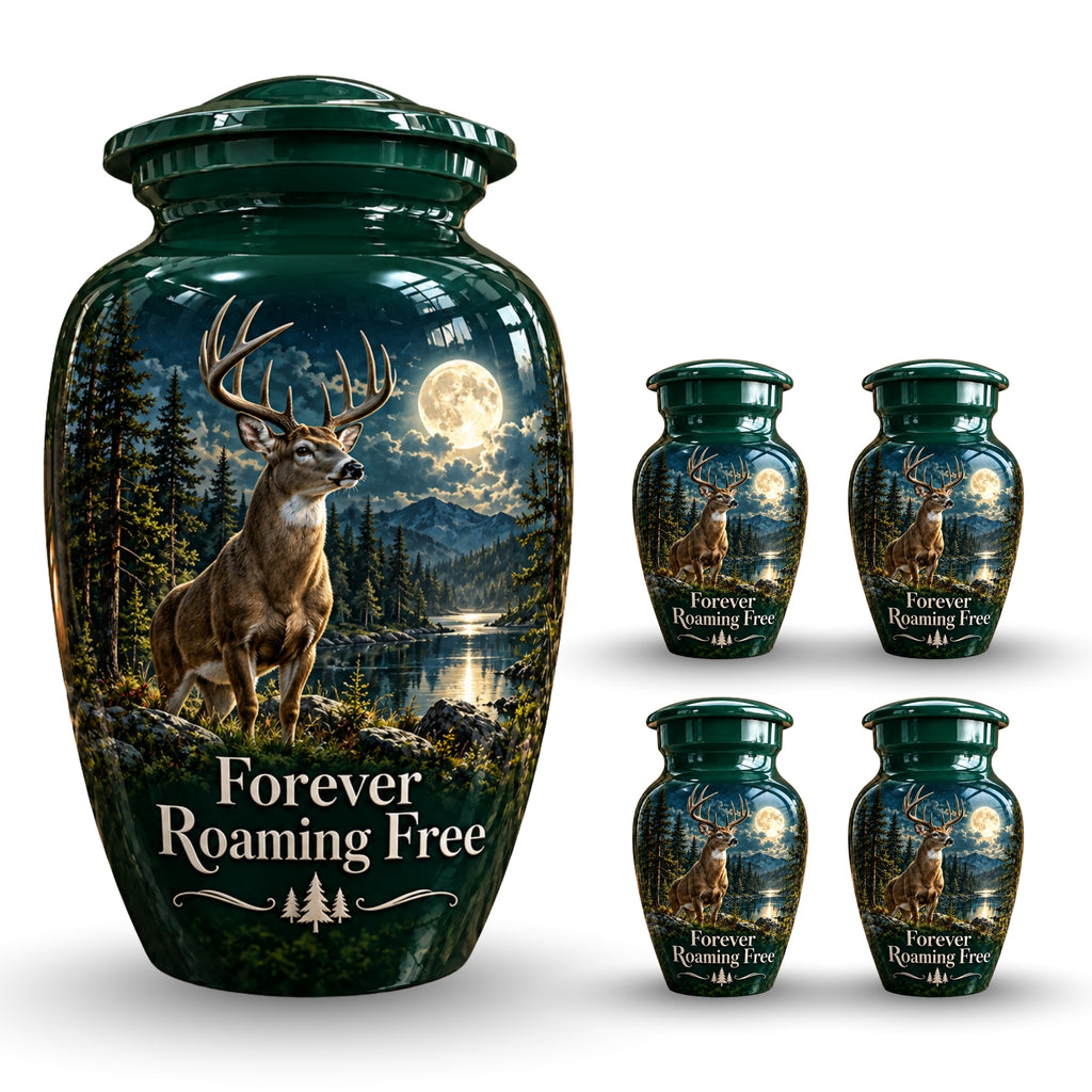 moonlit buck forest lake cremation urn for human ashes, handmade aluminum – photo 8