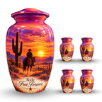Cowboy Sunset Ride Cremation Urn for Human Ashes – Personalized Handmade Aluminum Urn