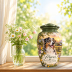 custom dog portrait cremation urn for pet ashes, handmade aluminum pet memorial urn with photo – picture 9