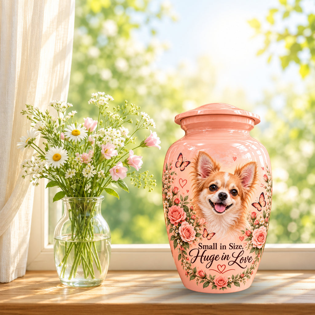 custom pet photo urn for dog ashes, handmade aluminum pet memorial urn with photo – picture 9