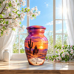 Cowboy Sunset Ride Cremation Urn for Human Ashes – Personalized Handmade Aluminum Urn