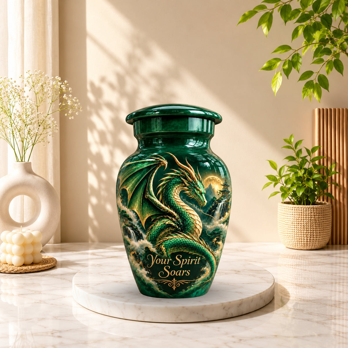 dragon design cremation urn for human ashes, handmade aluminum urn – photo 9