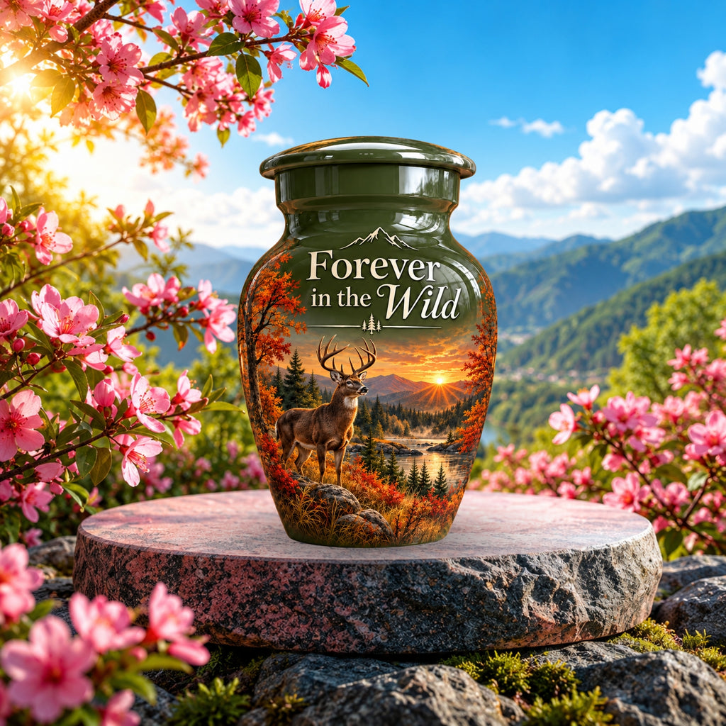 autumn buck sunset cremation urn for human ashes, handmade aluminum – photo 9