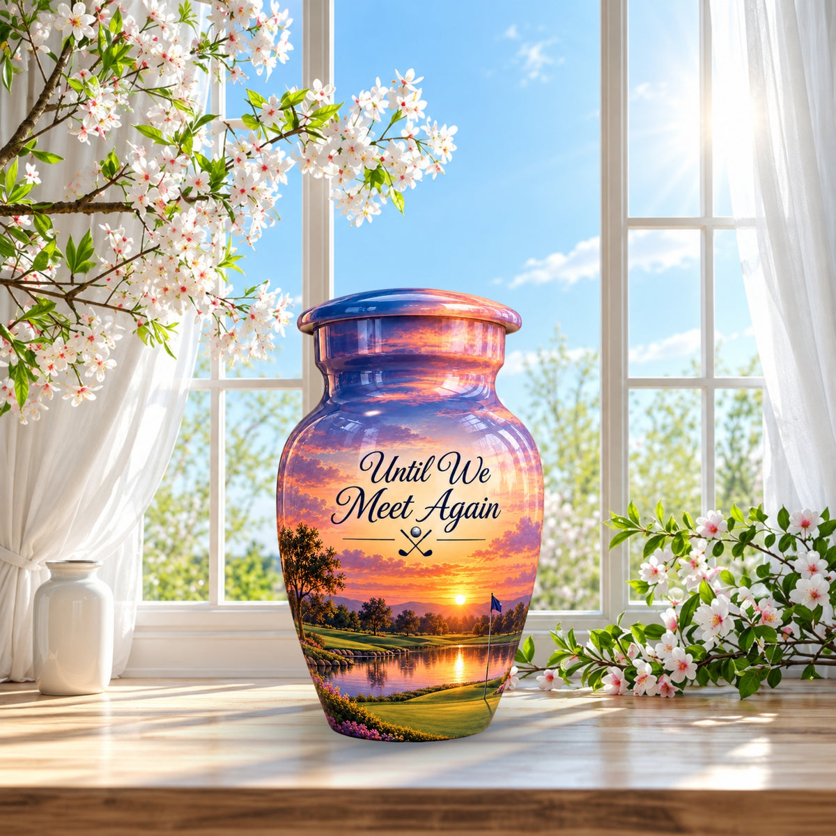 Golf Bag and Ball Sunset Cremation Urn for Human Ashes – Personalized Handmade Aluminum Urn