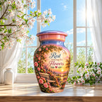 Rose Garden Bench Sunset Cremation Urn for Human Ashes – Personalized Handmade Aluminum Urn