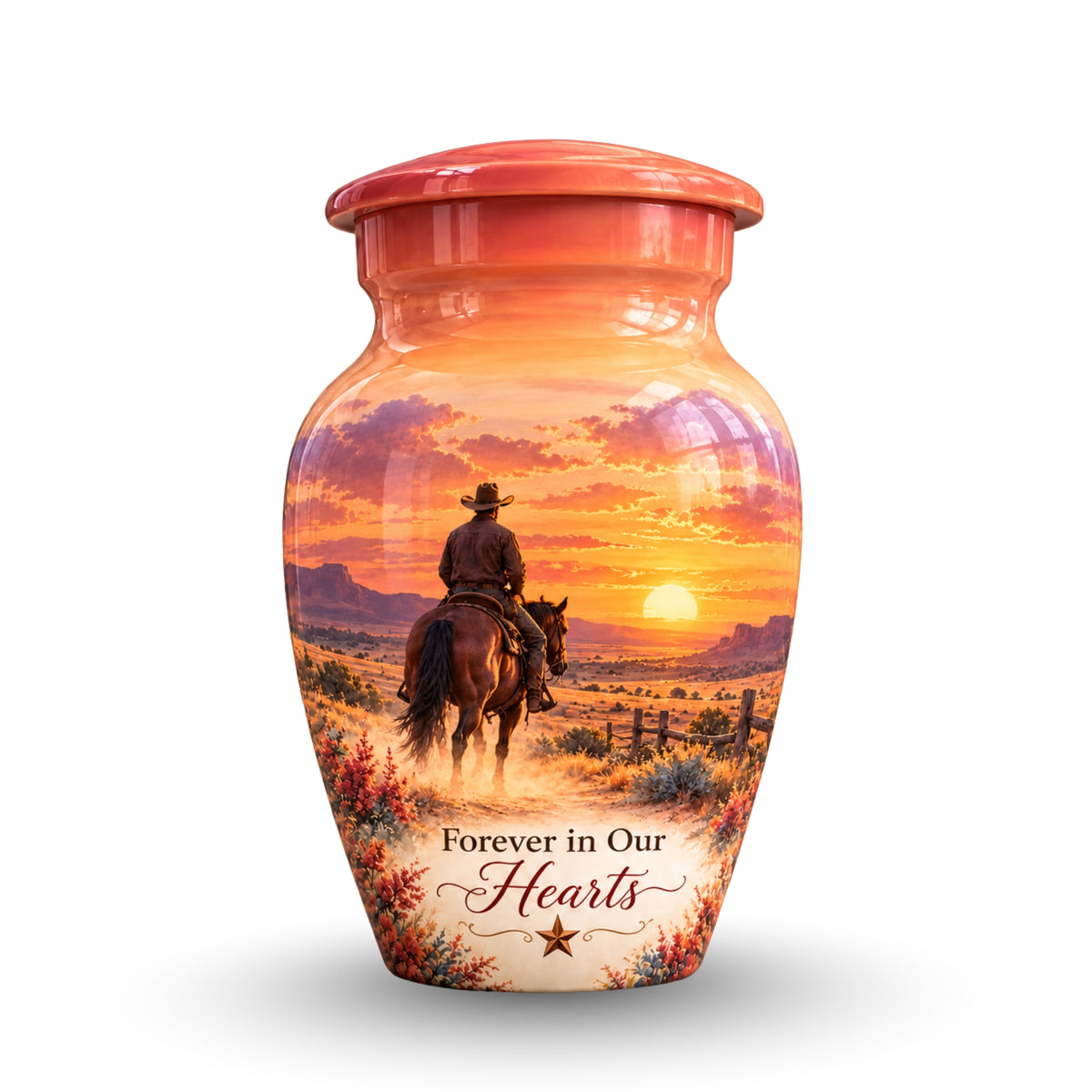 Watercolor Horse and Rider Cremation Urn for Human Ashes – Personalized Handmade Aluminum Urn