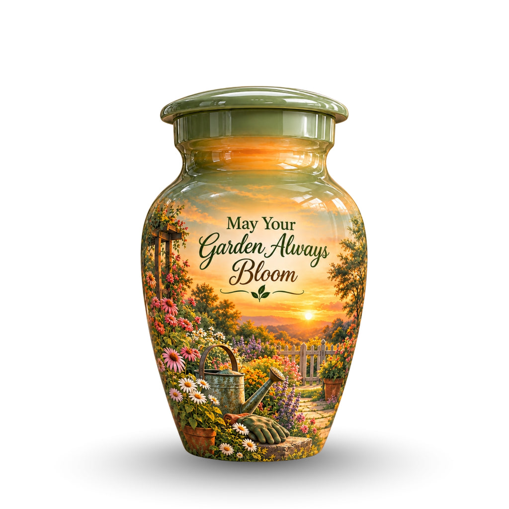 Peaceful Garden Sunset Cremation Urn for Human Ashes – Personalized Handmade Aluminum Urn
