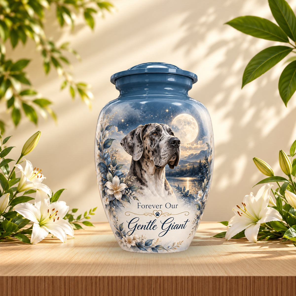 great dane cremation urn for pet ashes, handmade aluminum pet memorial urn with photo – picture 5