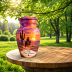 Cowboy Sunset Ride Cremation Urn for Human Ashes – Personalized Handmade Aluminum Urn