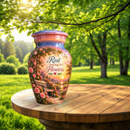 Rose Garden Bench Sunset Cremation Urn for Human Ashes – Personalized Handmade Aluminum Urn