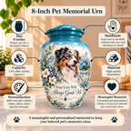 personalized dog memorial cremation urn for pet ashes, handmade aluminum pet memorial urn with photo – picture 1