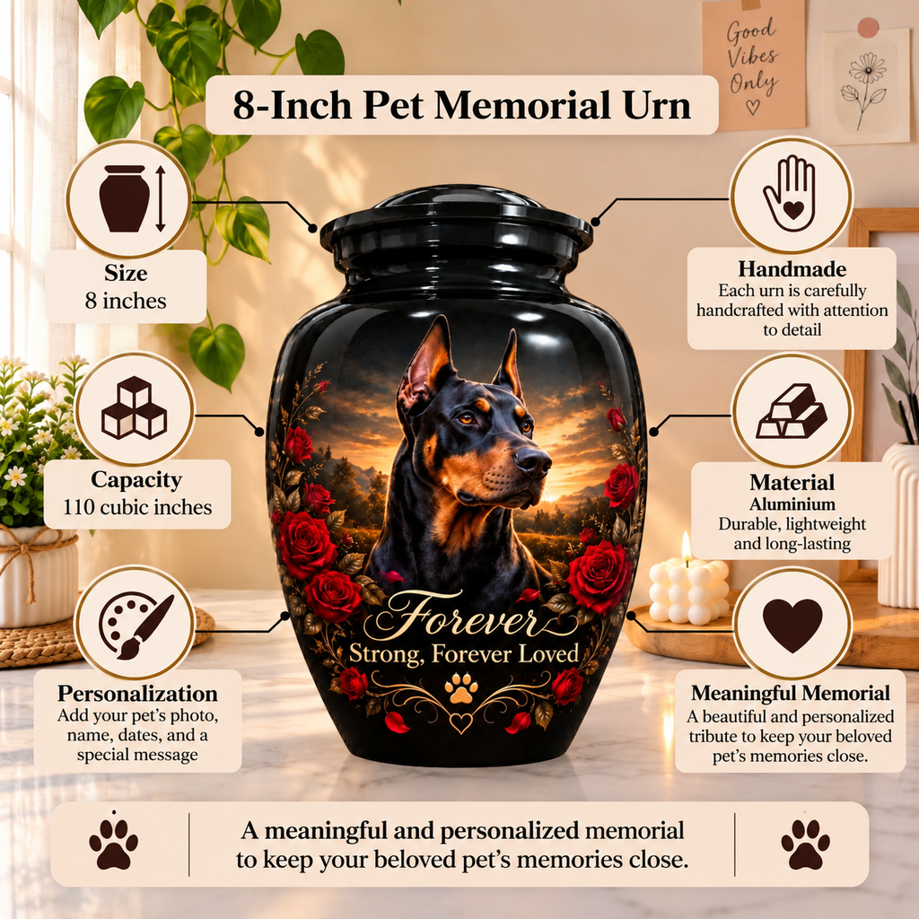 personalized dog portrait urn for dog ashes, handmade aluminum pet memorial urn with photo – picture 1