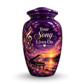 purple sunset grand piano cremation urn for human ashes, handmade aluminum – photo 1