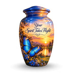Blue Butterfly Sunset Cremation Urn for Human Ashes – Personalized Handmade Aluminum Urn