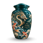 dragon cremation urn with keepsakes, handmade aluminum urn – photo 1