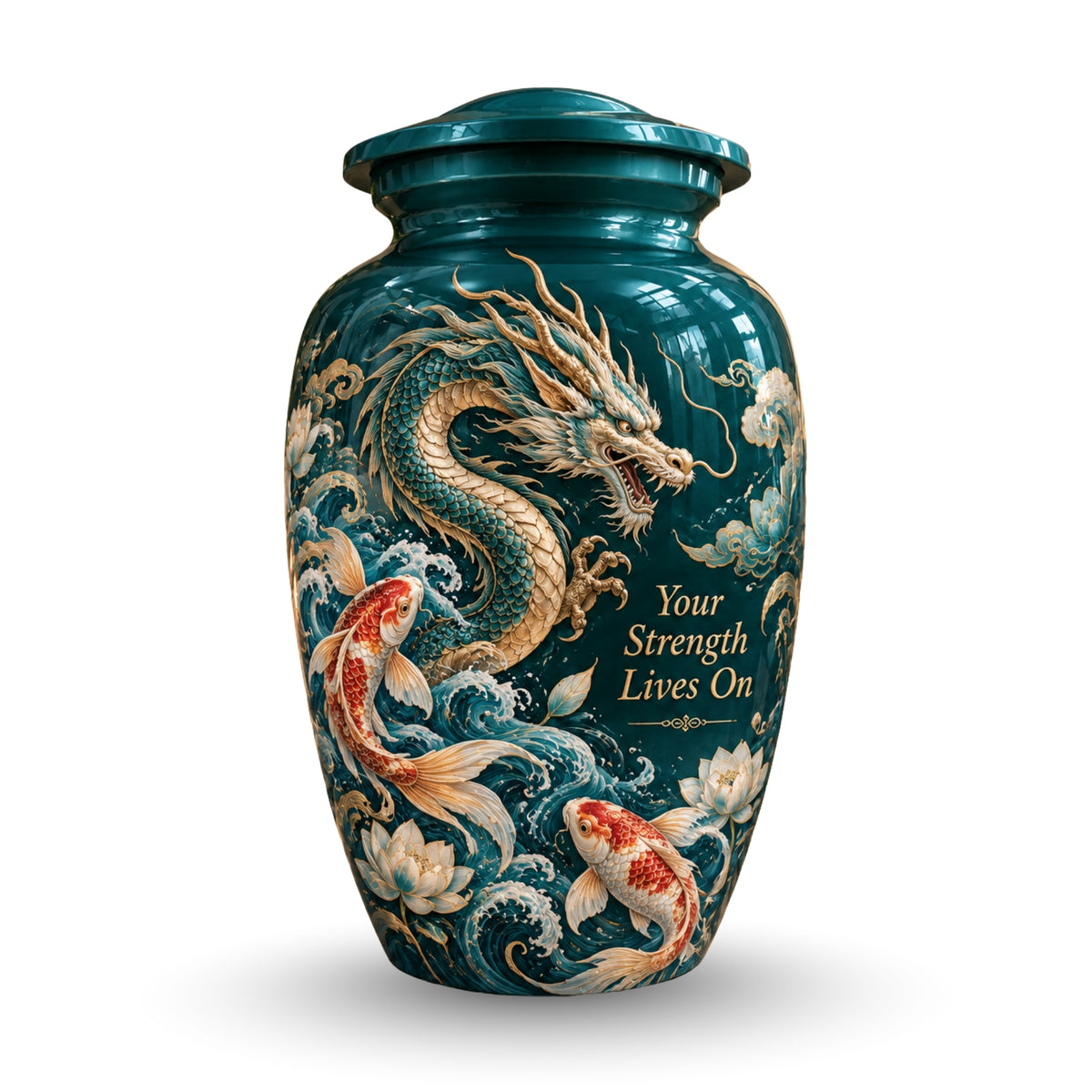 dragon cremation urn with keepsakes, handmade aluminum urn – photo 1