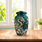 dragon cremation urn with keepsakes, handmade aluminum urn – photo 2