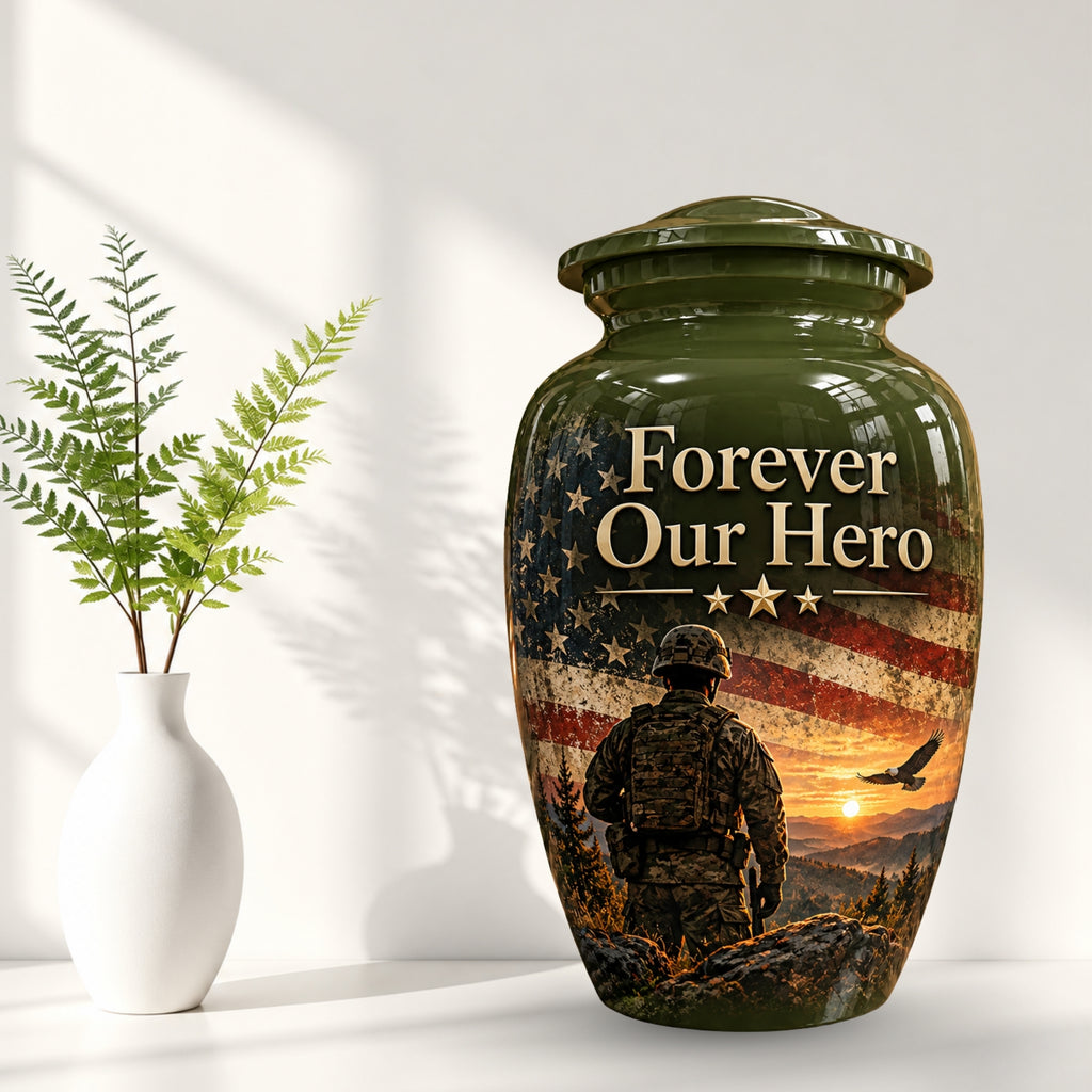 military veteran remembrance cremation urn for human ashes, handmade aluminum – photo 2