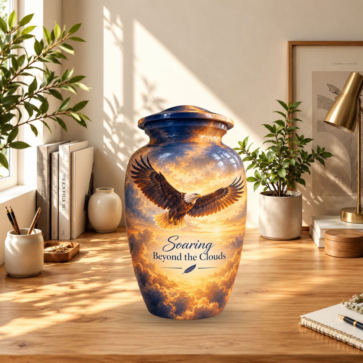 Soaring Eagle Memorial Cremation Urn for Human Ashes – Personalized Handmade Aluminum Urn
