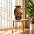 buck and doe forest sunset cremation urn for human ashes, handmade aluminum – photo 3
