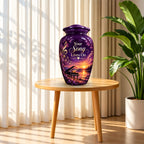 purple sunset grand piano cremation urn for human ashes, handmade aluminum – photo 3