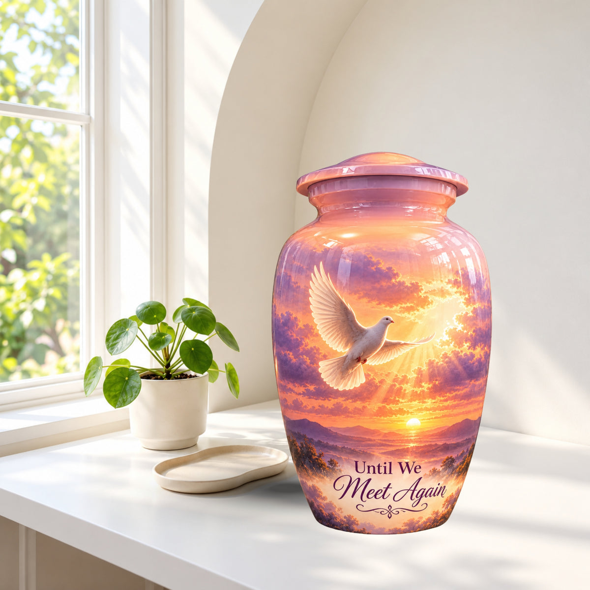 Ascending Dove Cremation Urn for Human Ashes – Personalized Handmade Aluminum Urn