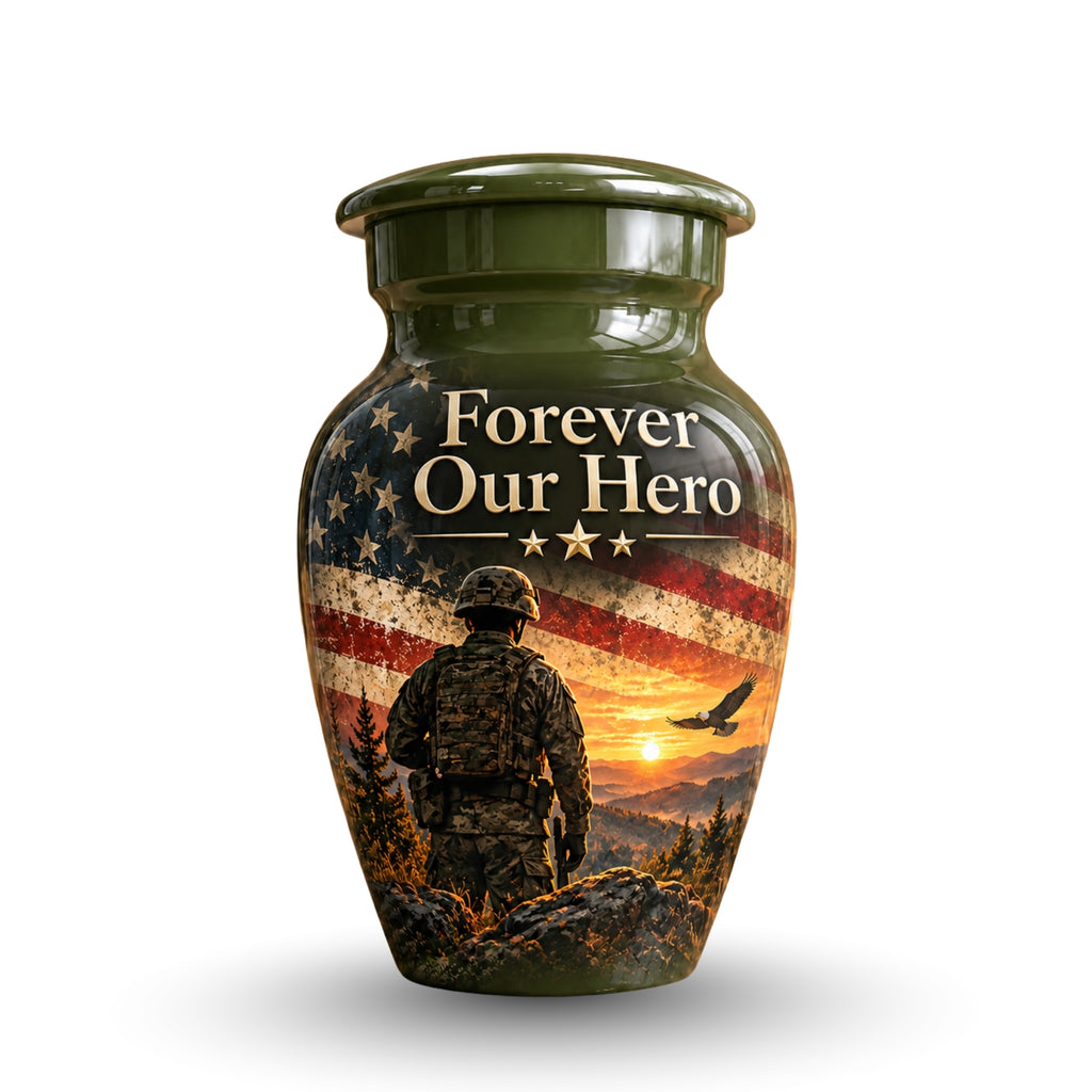 military veteran remembrance cremation urn for human ashes, handmade aluminum – photo 4