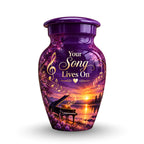 purple sunset grand piano cremation urn for human ashes, handmade aluminum – photo 4