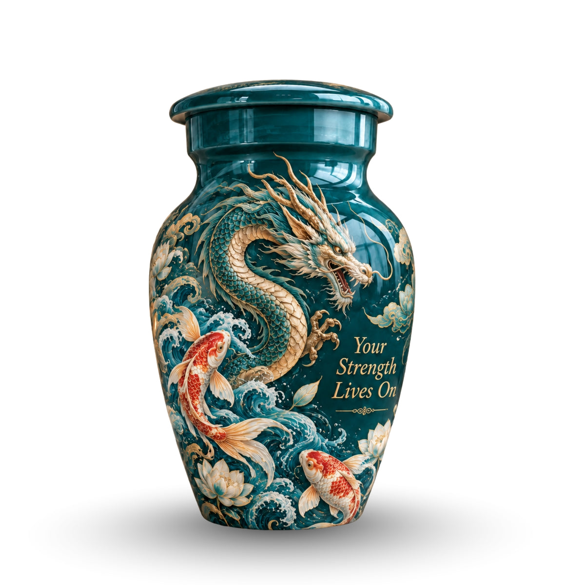 dragon cremation urn with keepsakes, handmade aluminum urn – photo 4