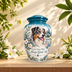 personalized dog memorial cremation urn for pet ashes, handmade aluminum pet memorial urn with photo – picture 5