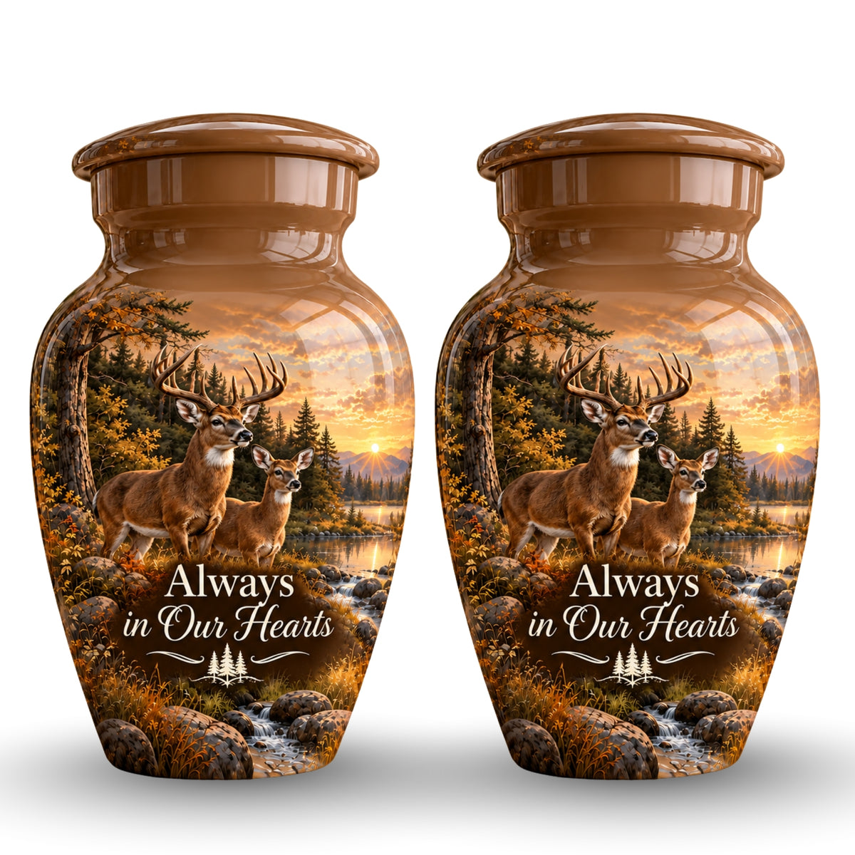 buck and doe forest sunset cremation urn for human ashes, handmade aluminum – photo 5