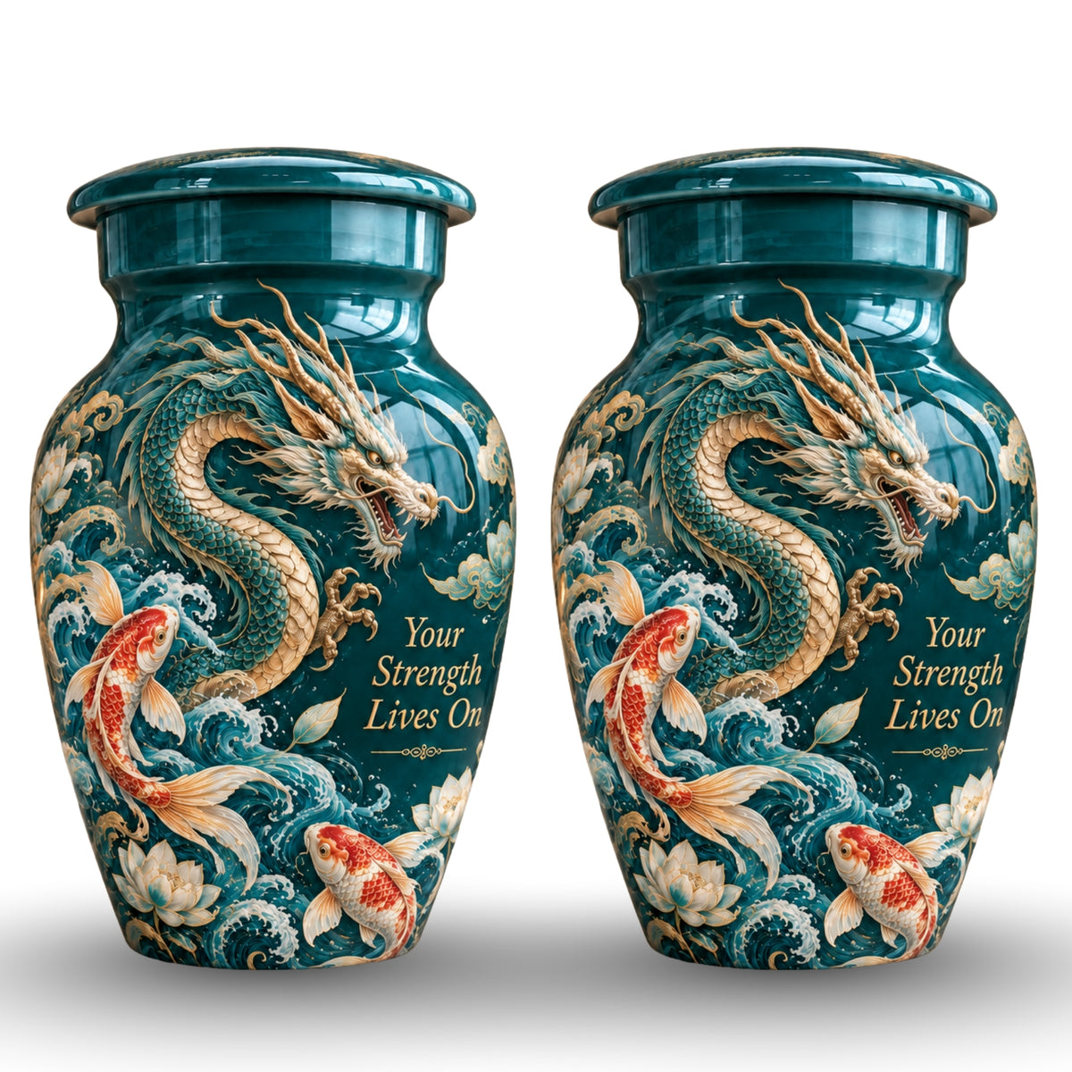 dragon cremation urn with keepsakes, handmade aluminum urn – photo 5