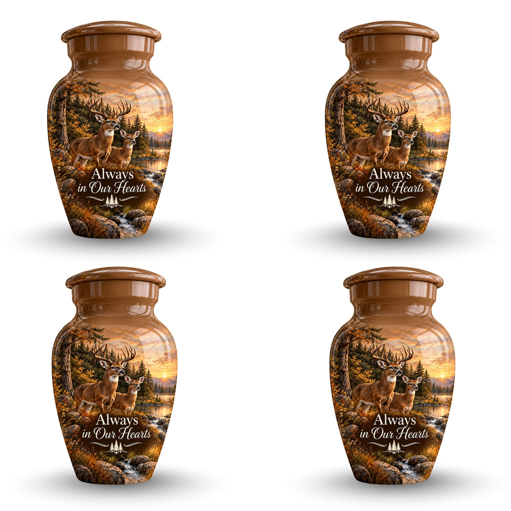 buck and doe forest sunset cremation urn for human ashes, handmade aluminum – photo 6