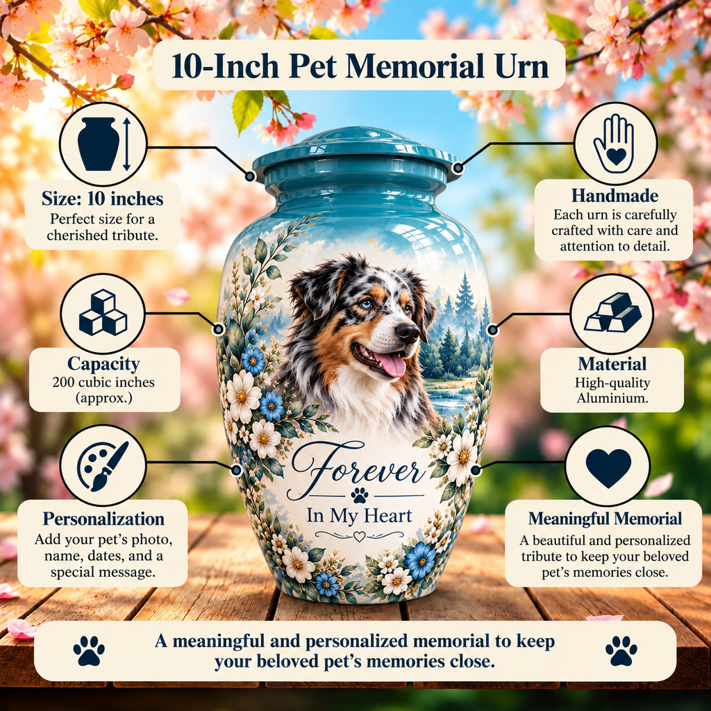 personalized dog memorial cremation urn for pet ashes, handmade aluminum pet memorial urn with photo – picture 6