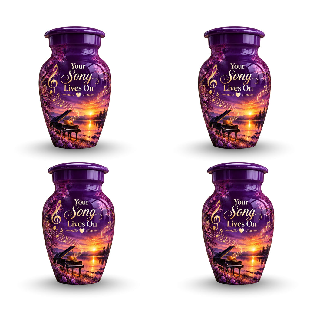 purple sunset grand piano cremation urn for human ashes, handmade aluminum – photo 6