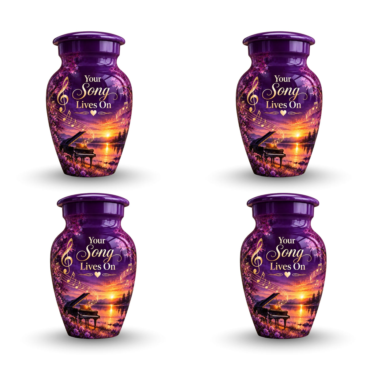 purple sunset grand piano cremation urn for human ashes, handmade aluminum – photo 6