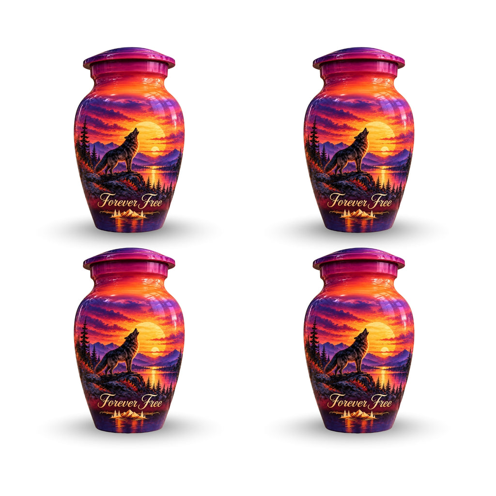 Howling Wolf Sunset Cremation Urn for Human Ashes – Personalized Handmade Aluminum Urn