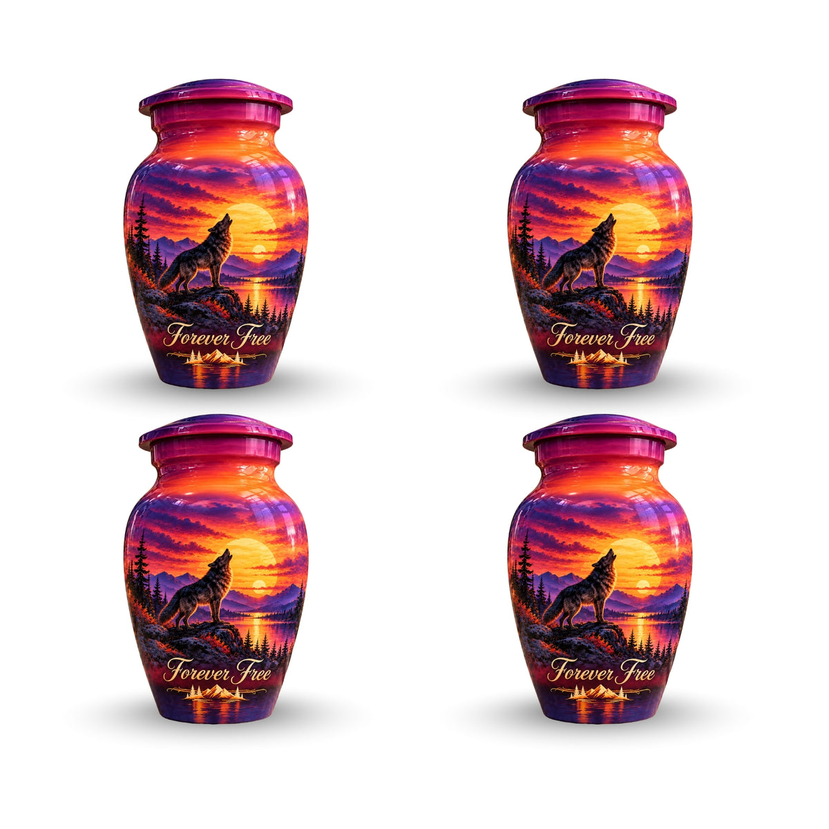 Howling Wolf Sunset Cremation Urn for Human Ashes – Personalized Handmade Aluminum Urn