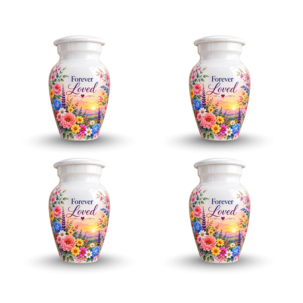 White Floral Sunset Cremation Urn for Human Ashes – Personalized Handmade Aluminum Urn