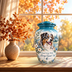 personalized dog memorial cremation urn for pet ashes, handmade aluminum pet memorial urn with photo – picture 7