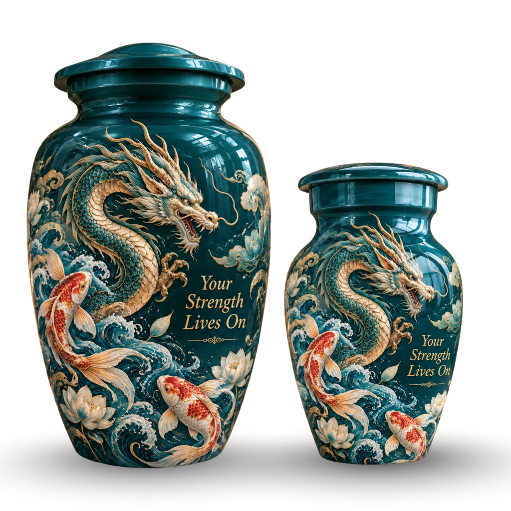 dragon cremation urn with keepsakes, handmade aluminum urn – photo 7
