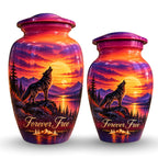 Howling Wolf Sunset Cremation Urn for Human Ashes – Personalized Handmade Aluminum Urn