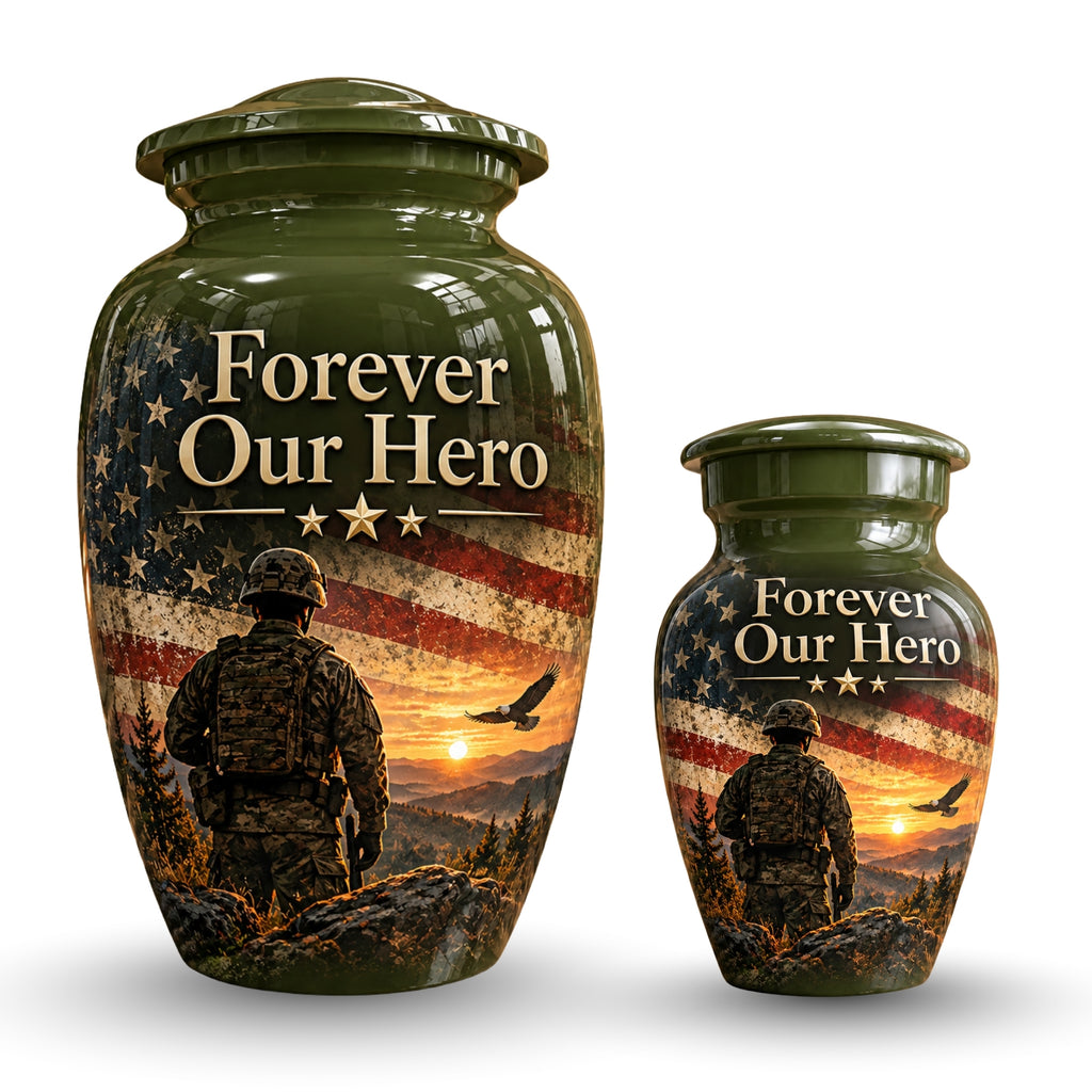 military veteran remembrance cremation urn for human ashes, handmade aluminum – photo 7