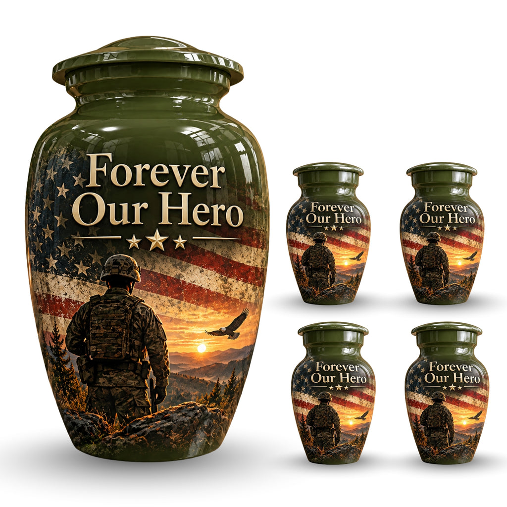military veteran remembrance cremation urn for human ashes, handmade aluminum – photo 8