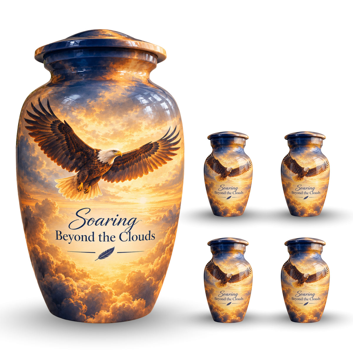 Soaring Eagle Memorial Cremation Urn for Human Ashes – Personalized Handmade Aluminum Urn