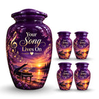 purple sunset grand piano cremation urn for human ashes, handmade aluminum – photo 8