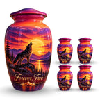 Howling Wolf Sunset Cremation Urn for Human Ashes – Personalized Handmade Aluminum Urn